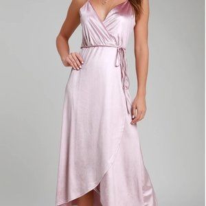 Lulus pink velvet high-low wrap dress